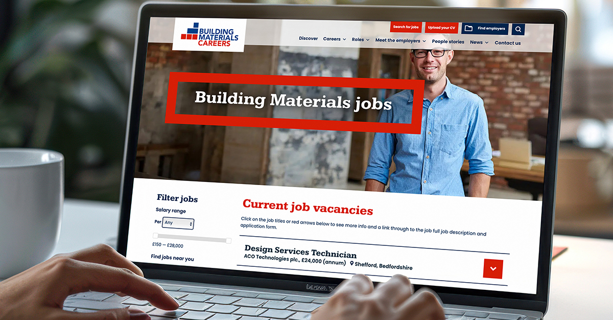 Building Materials Careers website on a laptop screen